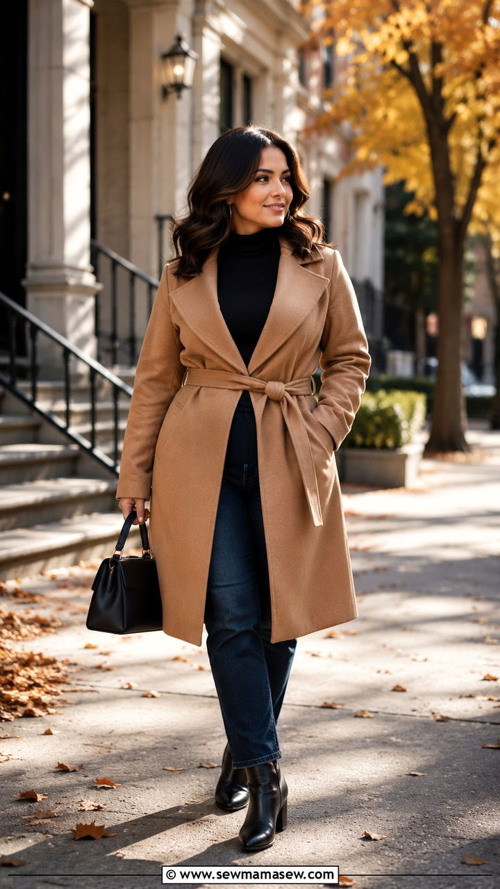 Wrap coat with straight leg jeans - 30 Petite plus size outfit ideas