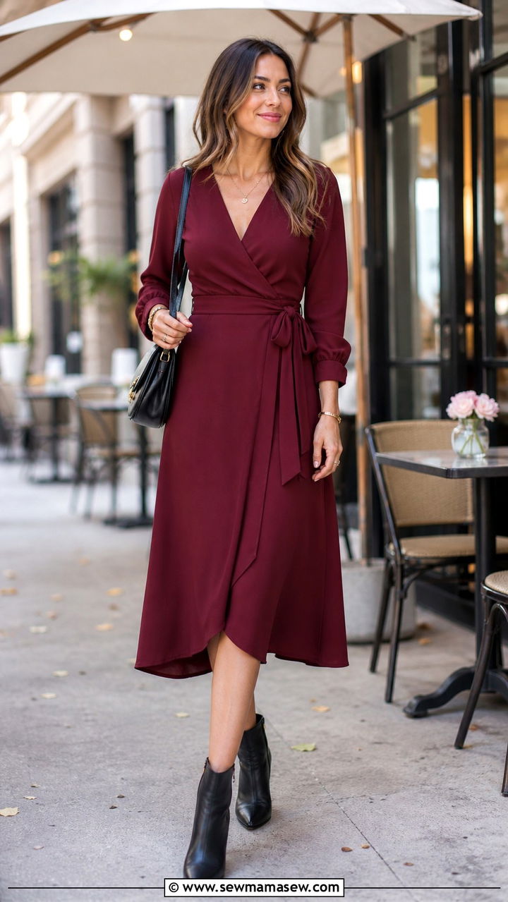 Wrap dress and ankle boots outfit - 40 It girl outfit ideas