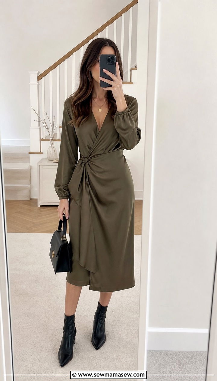 Wrap dress and ankle boots spring outfit - 25 spring outfits for inverted triangle body