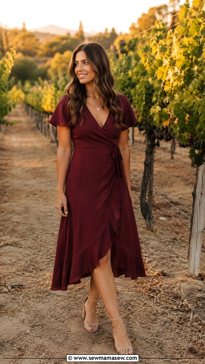 Wrap dress and block heels photo outfit - 30 Save the date photo outfit ideas