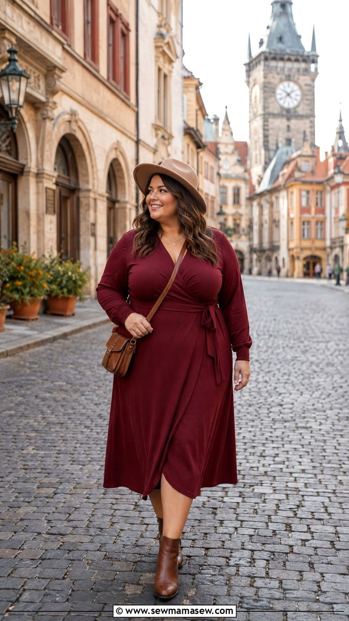 Wrap dress with ankle boots - 30 Travel outfits for plus size