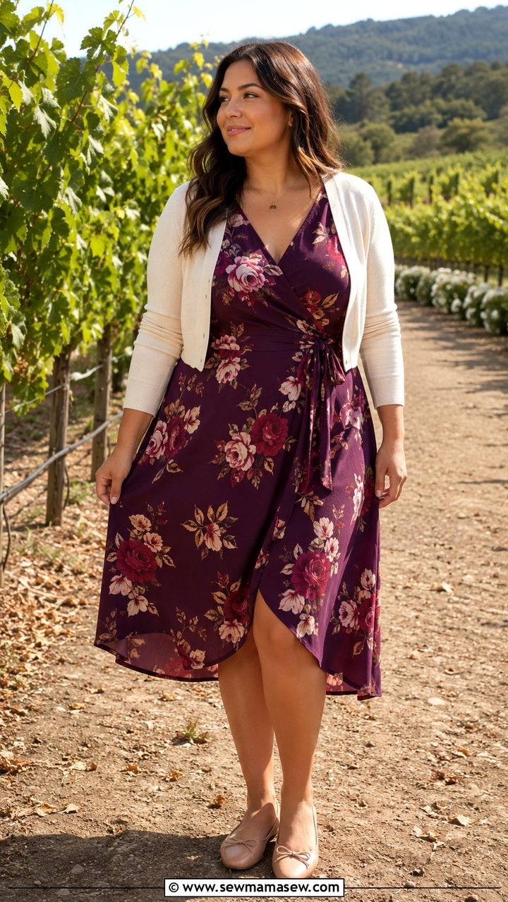 Wrap dress with ballet flats - 30 Travel outfits for midsize women
