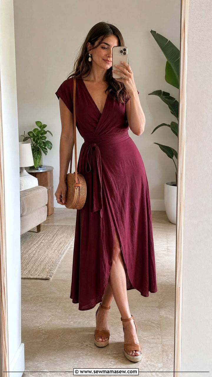 Wrap dress with espadrille sandals - 30 Muggy weather outfit ideas
