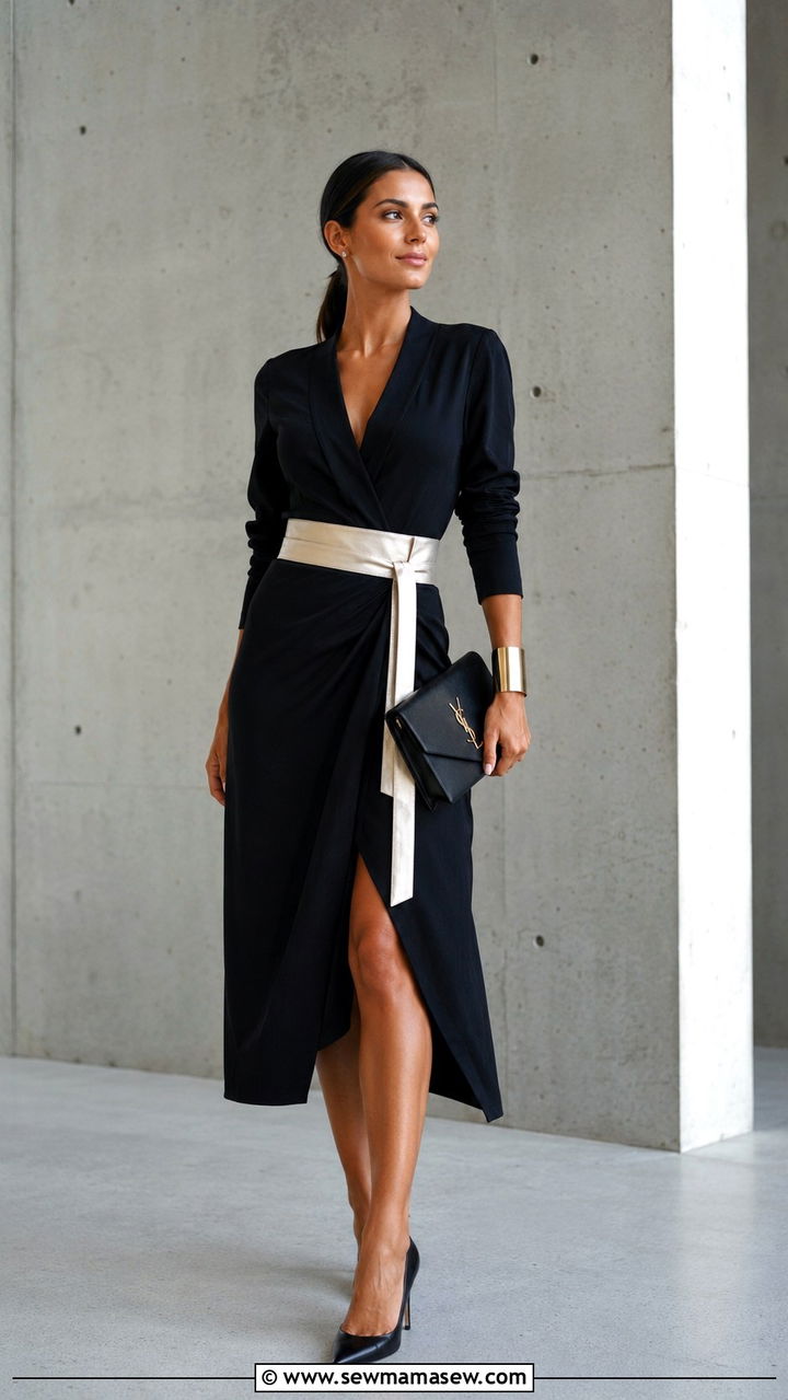 Wrap dress with obi belt look - 25 Wrap dress outfit ideas with a belt