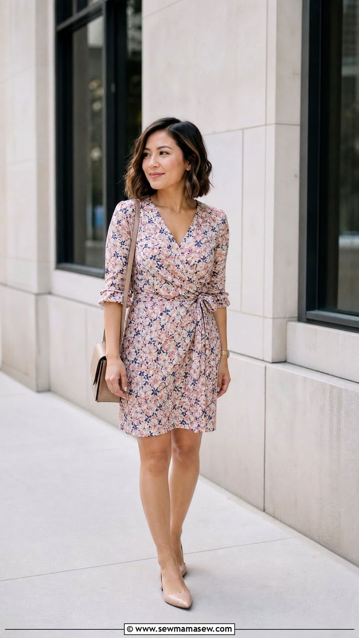Wrap dress with pointed toe flats - 30 Summer outfits for short women