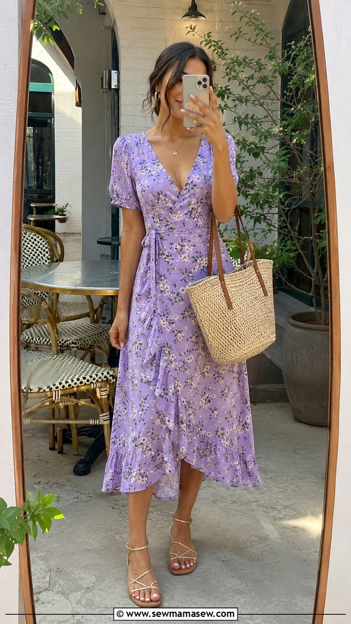 Wrap dress with strappy sandals - 30 Spring outfits for petite women