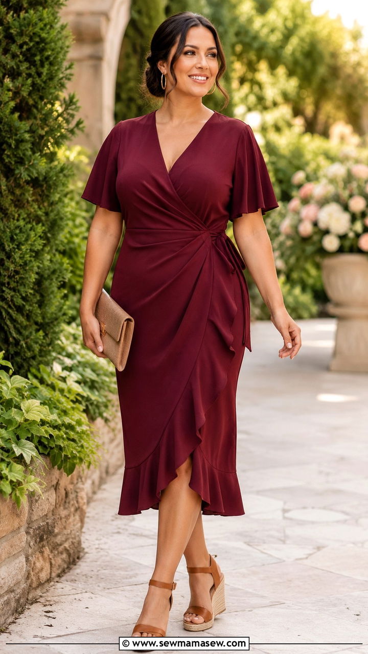 Wrap dress with wedge heels - 25 Outfit ideas for wide calves