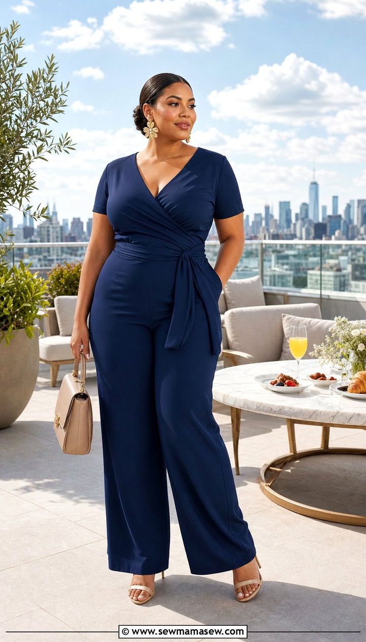 Wrap jumpsuit with wide legs brunch outfit - 35 Brunch outfits for pear shape