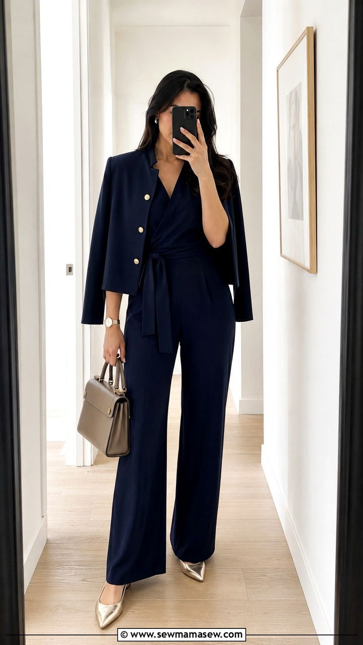 Wrap jumpsuit work outfit with flats - 30 How to style a jumpsuit for work
