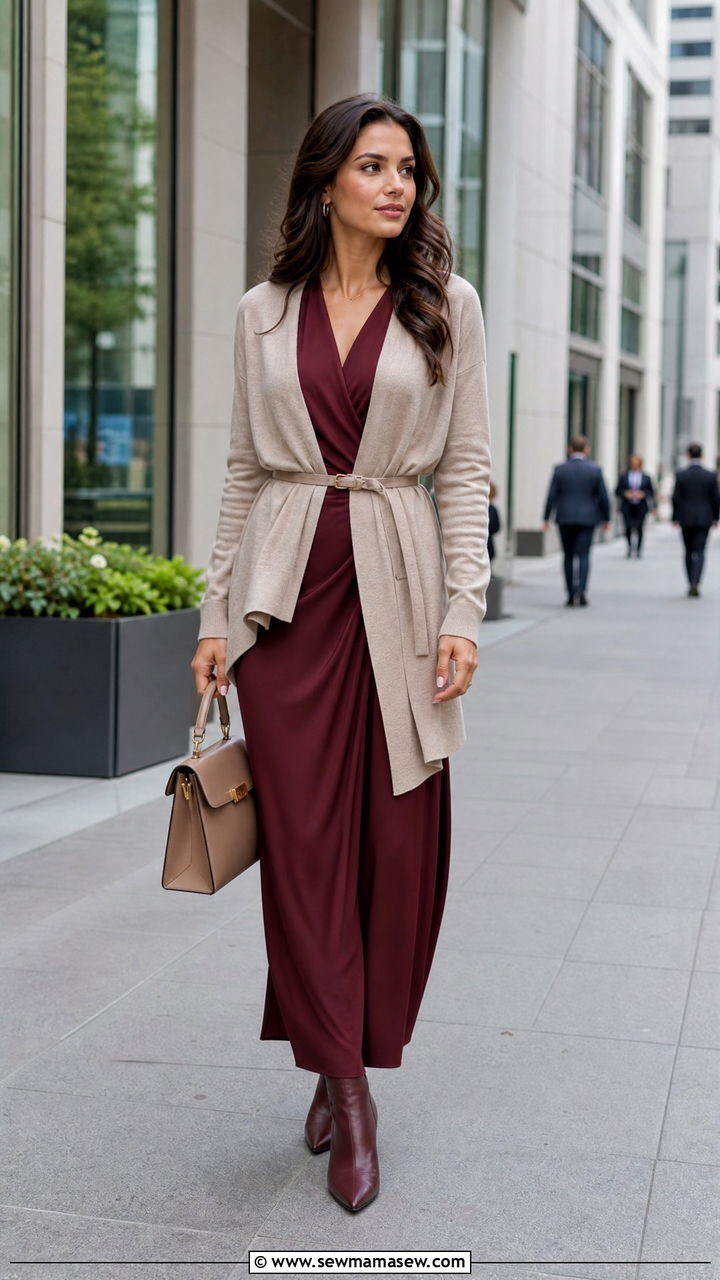 Wrap maxi dress with belted cardigan - 30 Maxi dress outfit ideas with a cardigan
