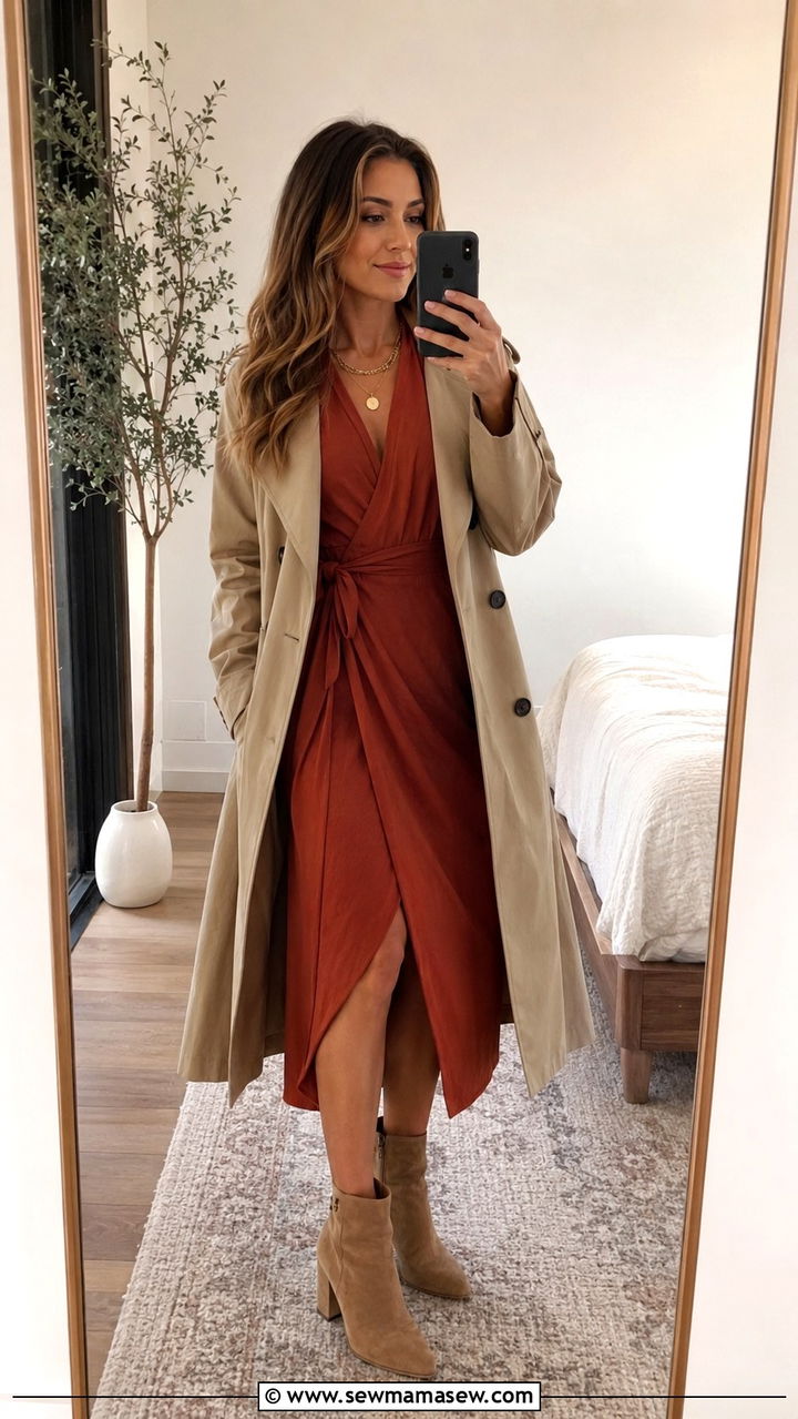 Wrap midi dress with ankle boots - 25 Midi dress with ankle boots outfit ideas