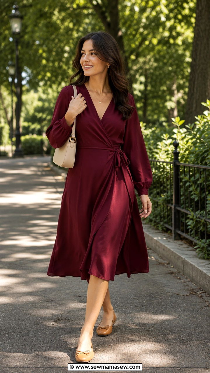 Wrap midi dress with ballet flats - 25 Midi dress with ballet flats outfit ideas