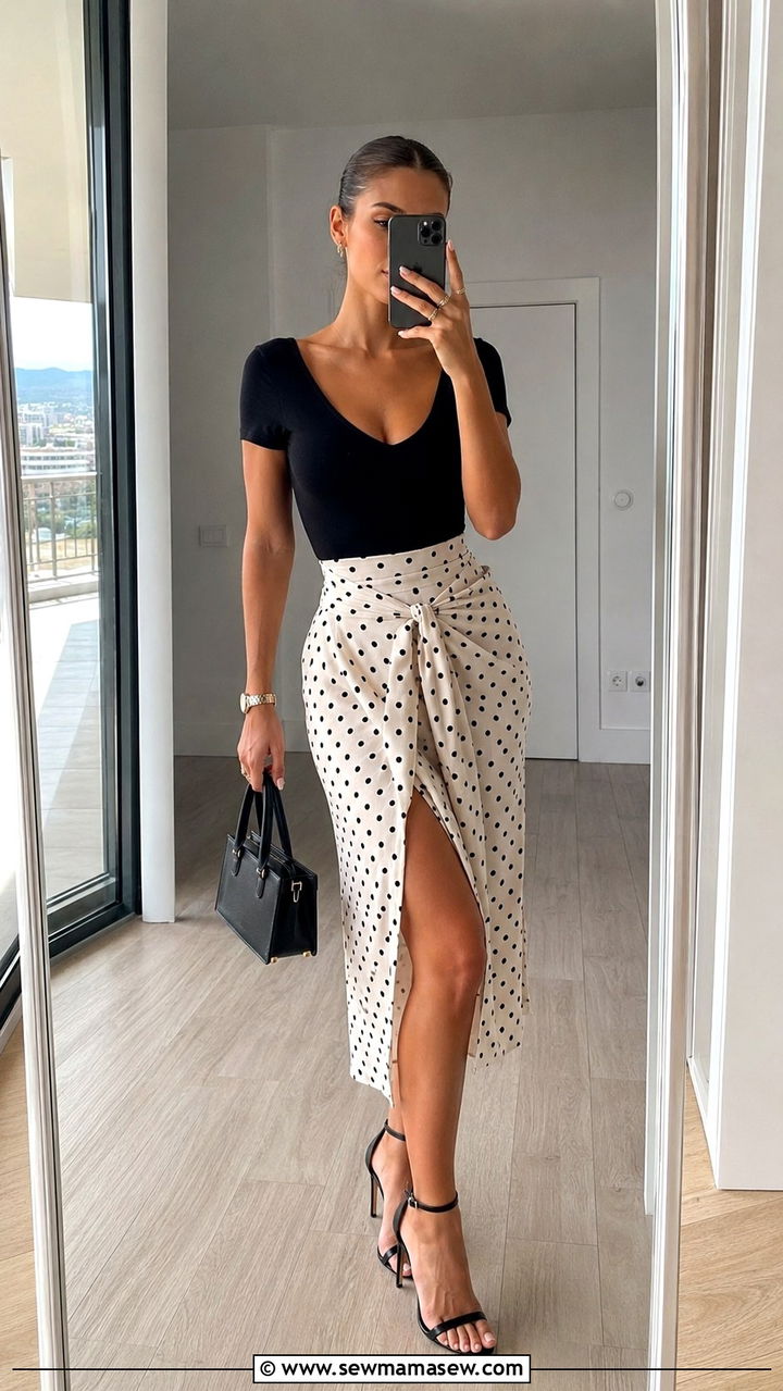Wrap midi skirt with stiletto heels - 30 Midi skirt outfit ideas with heels