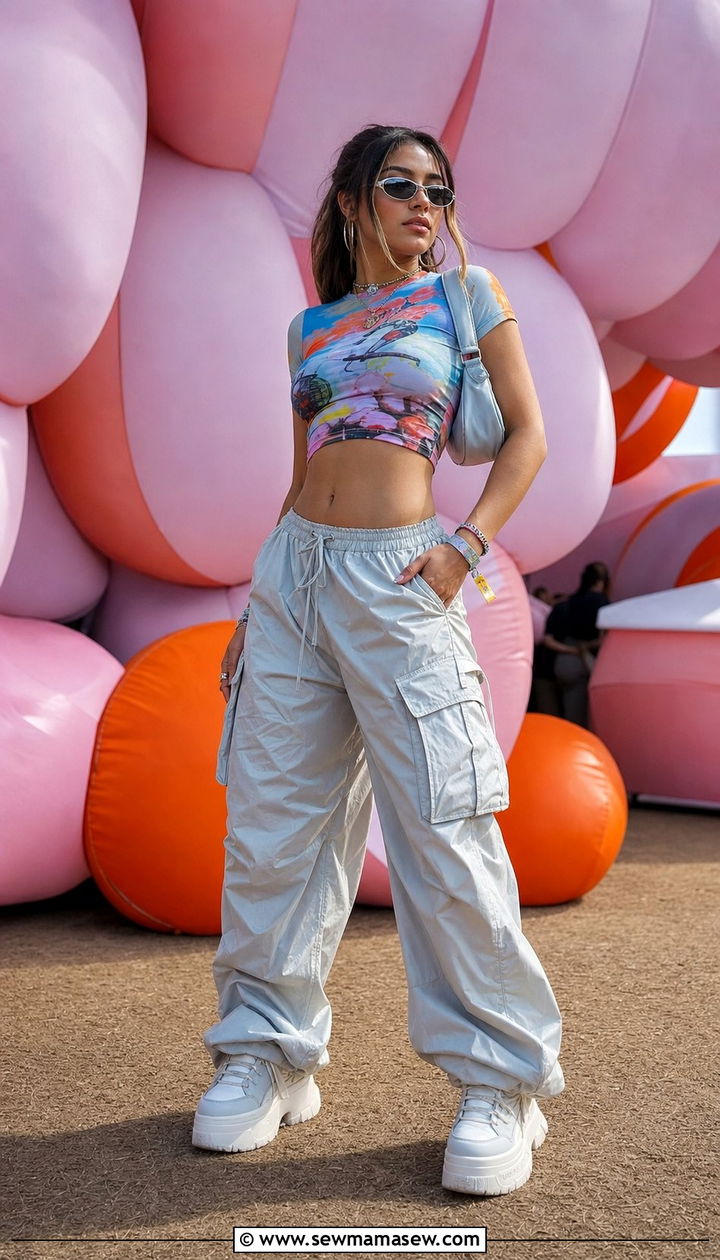 Y2K Crop Top with Parachute Pants - 25 cute Coachella outfits