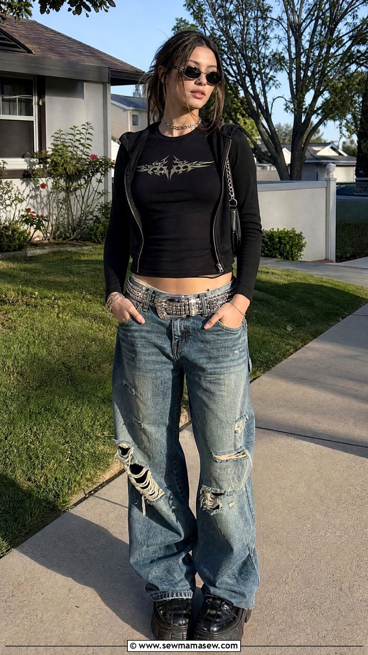 Y2K Grunge With Metallic Belt And Baby Tee - 25 Grunge outfit ideas 2026