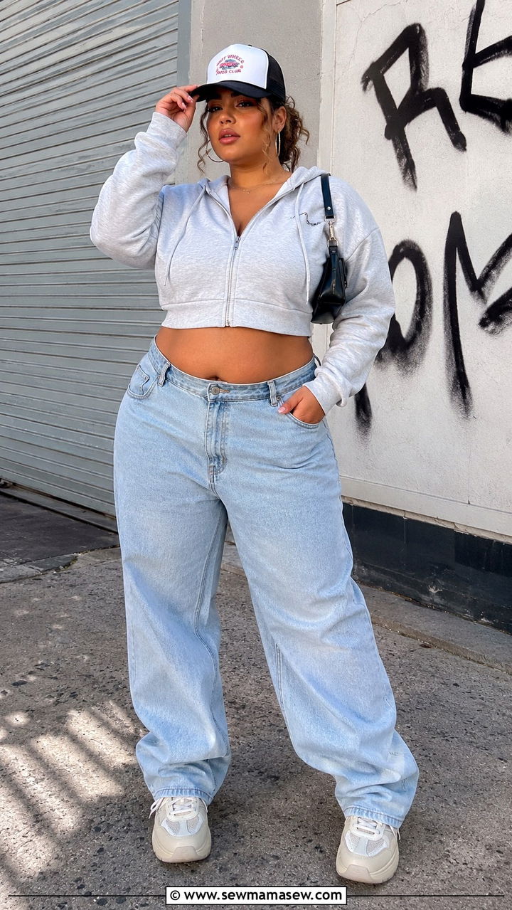 Y2K Plus Size Baggy Jeans and Cropped Hoodie Outfit - 25 Y2K outfits plus size