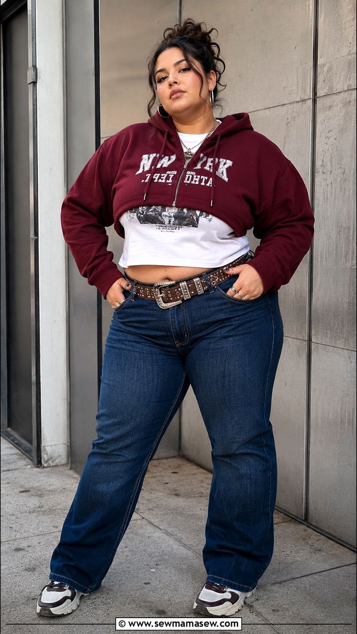 Y2K Plus Size Cropped Hoodie and Dark Wash Jeans Outfit - 25 Y2K outfits plus size