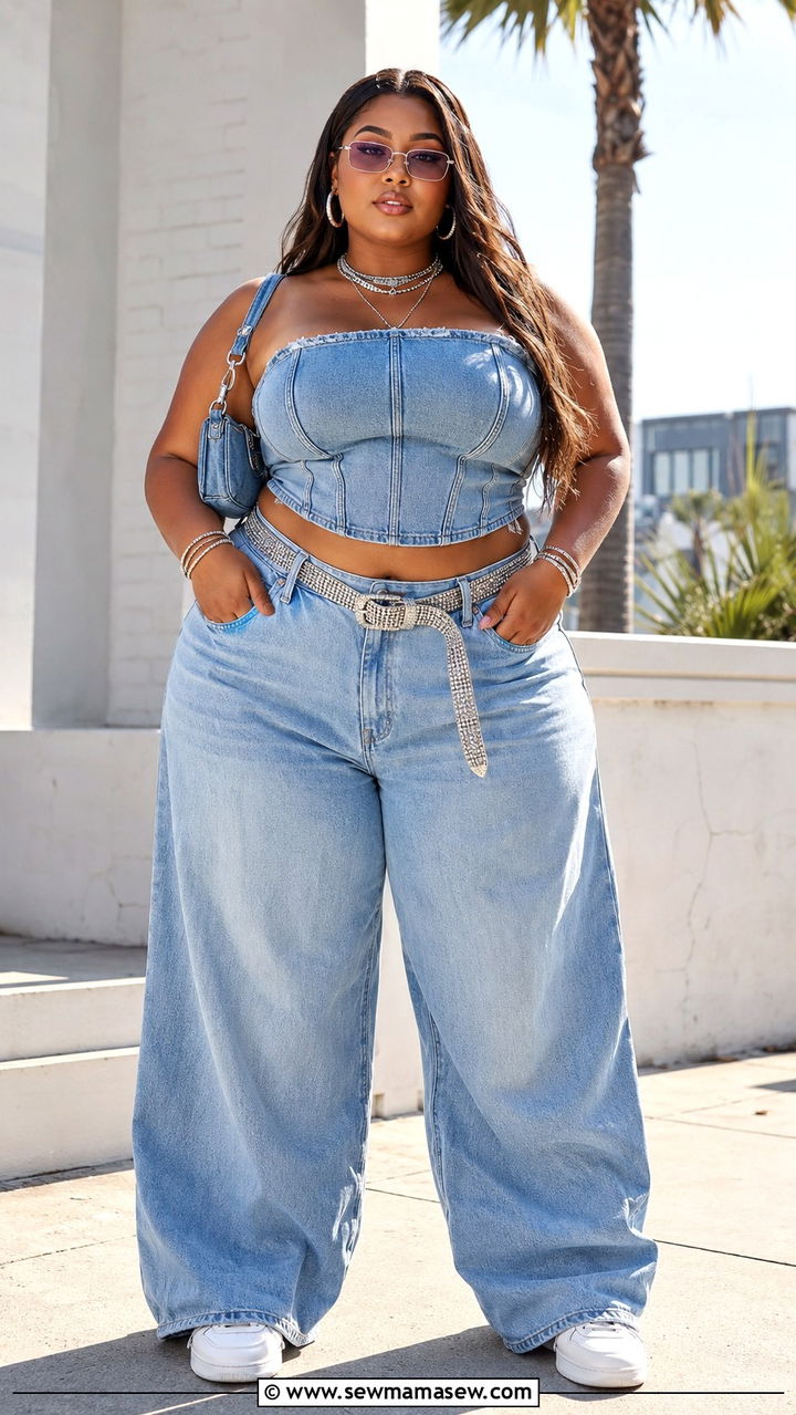 Y2K Plus Size Denim on Denim Outfit - 25 Y2K outfits plus size