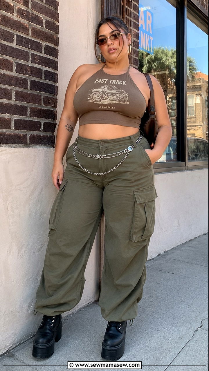 Y2K Plus Size Halter Top and Cargo Pants Outfit - 25 Y2K outfits plus size