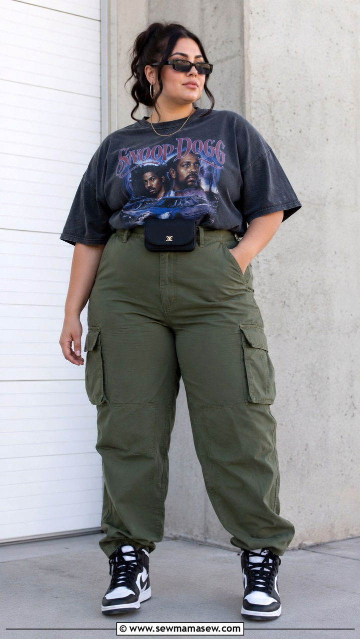Y2K Plus Size Oversized Graphic Tee and Cargo Pants Outfit - 25 Y2K outfits plus size