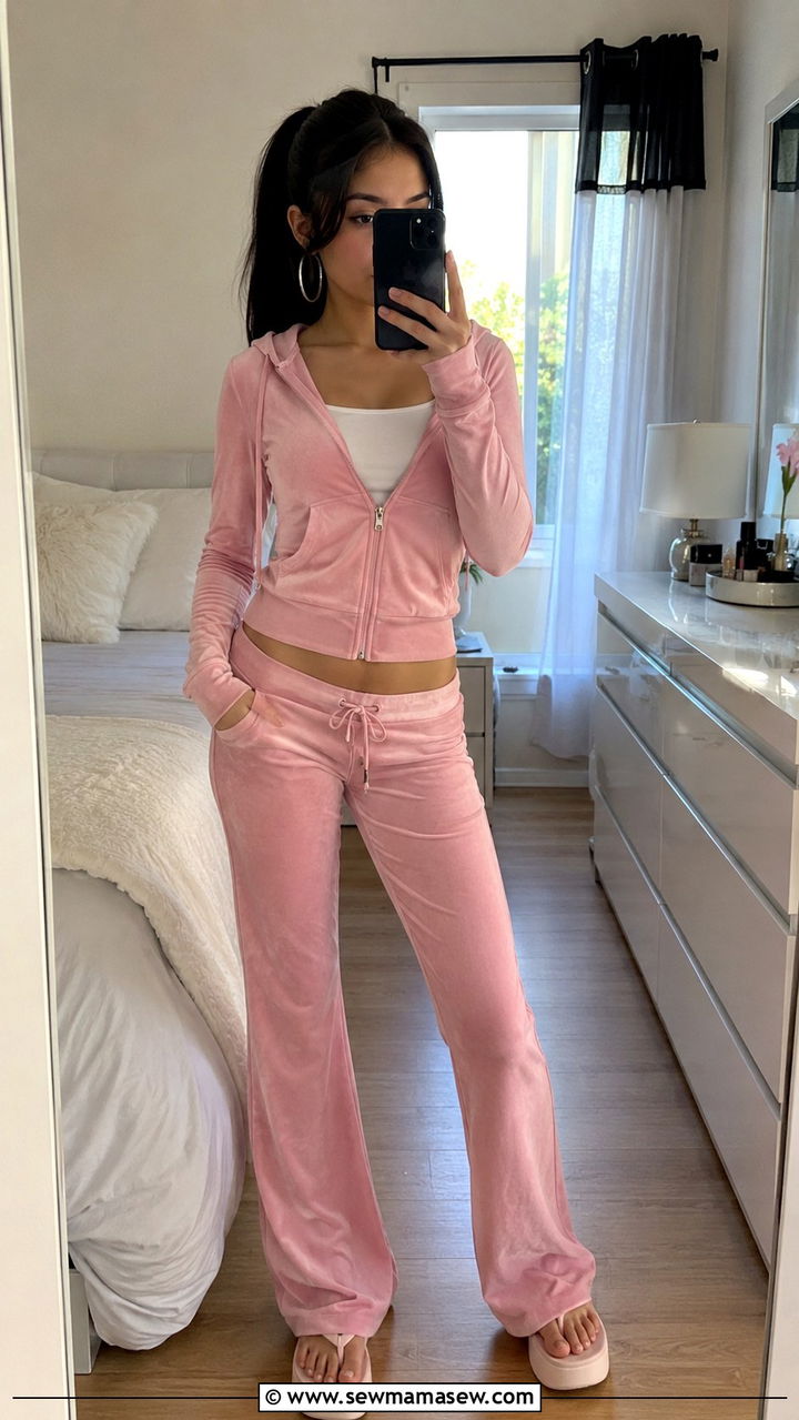 Y2K Velour Tracksuit with Platform Flip Flops - 30 Trendy outfits for 17 year olds