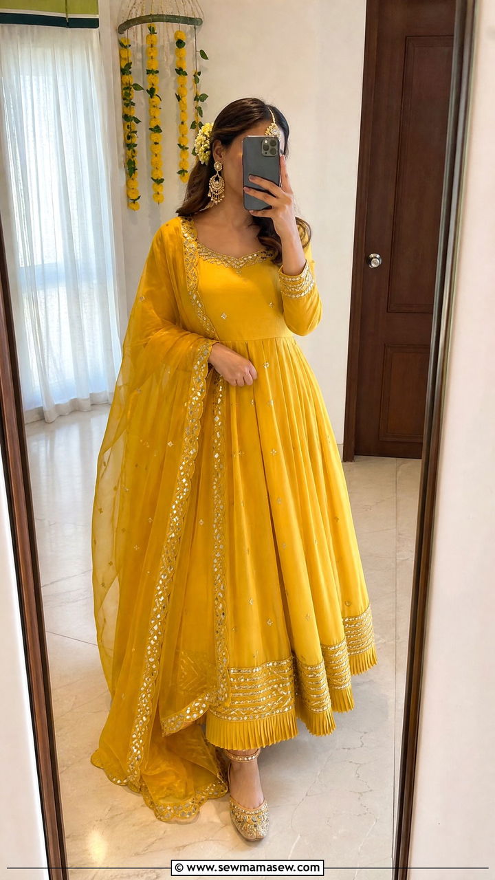 Yellow Anarkali Suit With Gota Patti Border - 30 Mehndi outfit ideas
