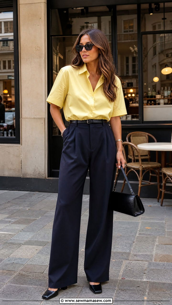 Yellow Button Down Shirt With Wide Leg Pants - 30 End of summer outfits