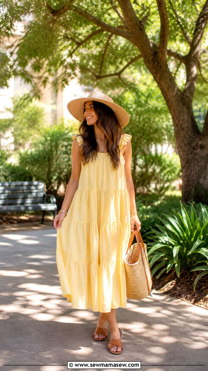 Yellow Dress with Woven Accessories - 40 cute spring outfit ideas