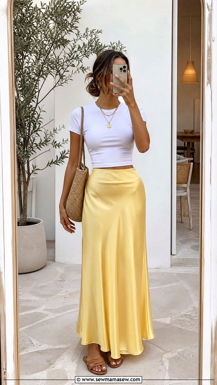 Yellow Maxi Skirt Summer Outfit - 30 Summer yellow outfit ideas