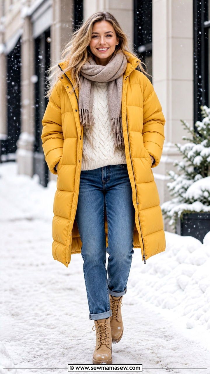 Yellow Puffer Coat Winter Outfit - 40 Yellow outfit ideas