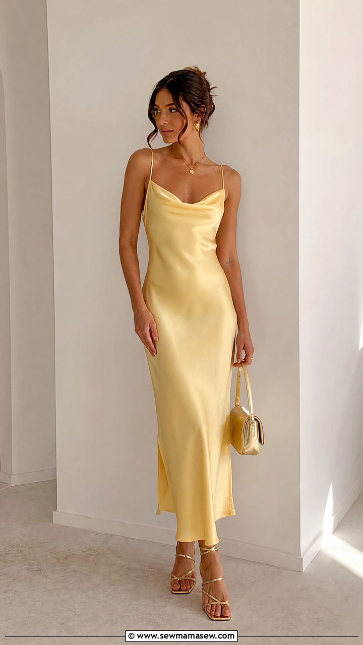 Yellow Satin Dress Summer Outfit - 30 Summer yellow outfit ideas