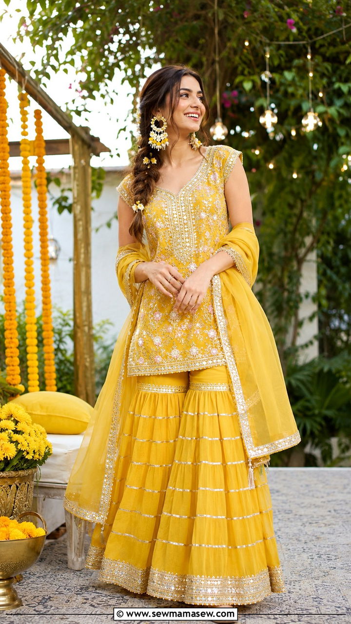 Yellow Sharara Suit For Haldi - 20 Wedding guest outfit ideas Indian wedding