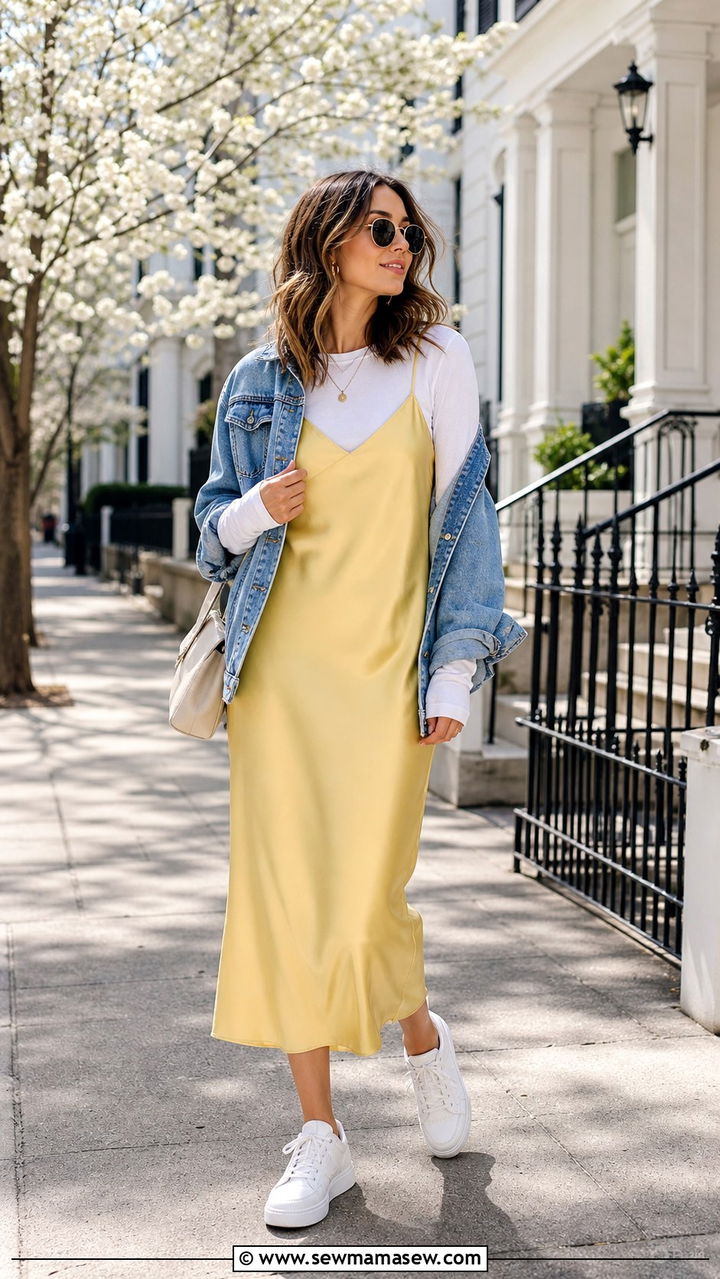 Yellow Slip Dress Layered - 40 Yellow outfit ideas
