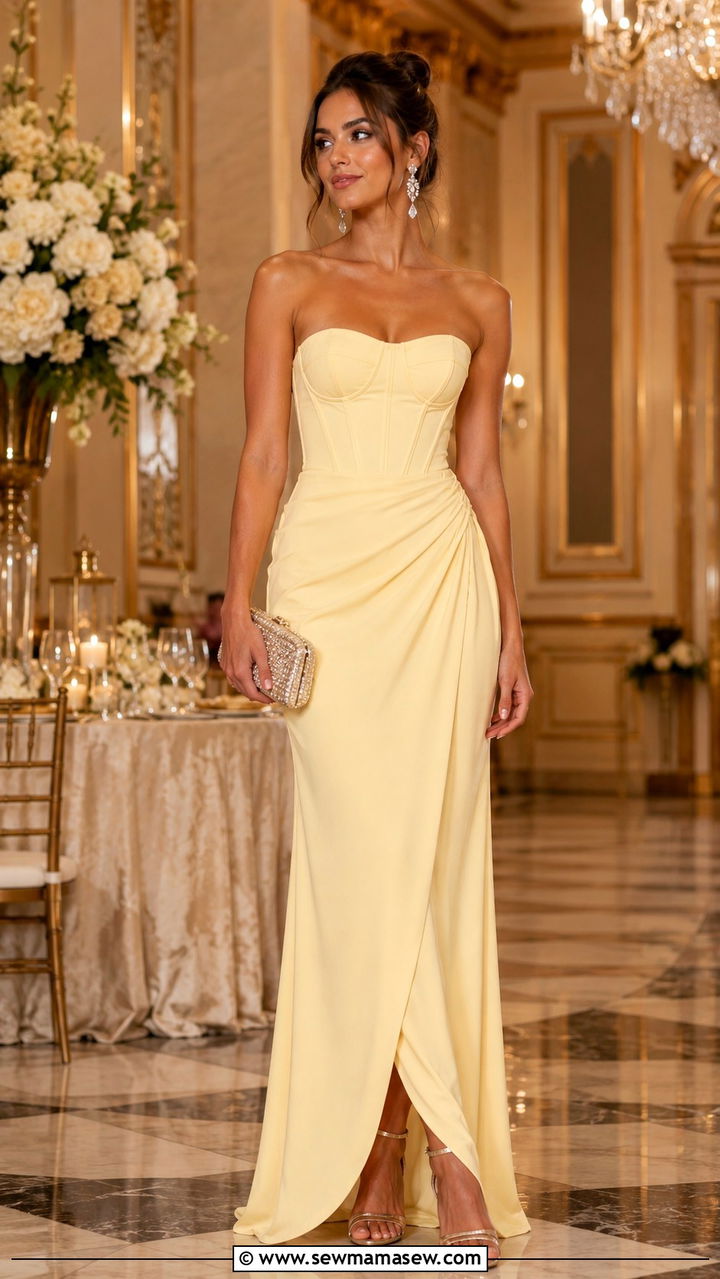 Yellow Strapless Maxi Dress Wedding Guest - 20 Yellow dress outfit ideas for wedding guest