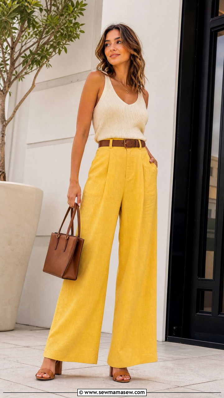 Yellow Wide Leg Pants Summer Outfit - 30 Summer yellow outfit ideas