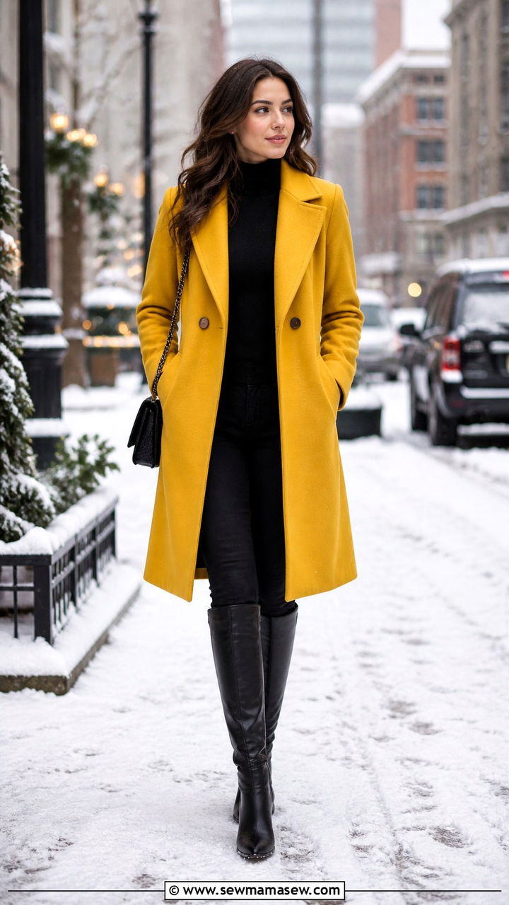 Yellow Winter Coat with Boots - 40 Yellow outfit ideas