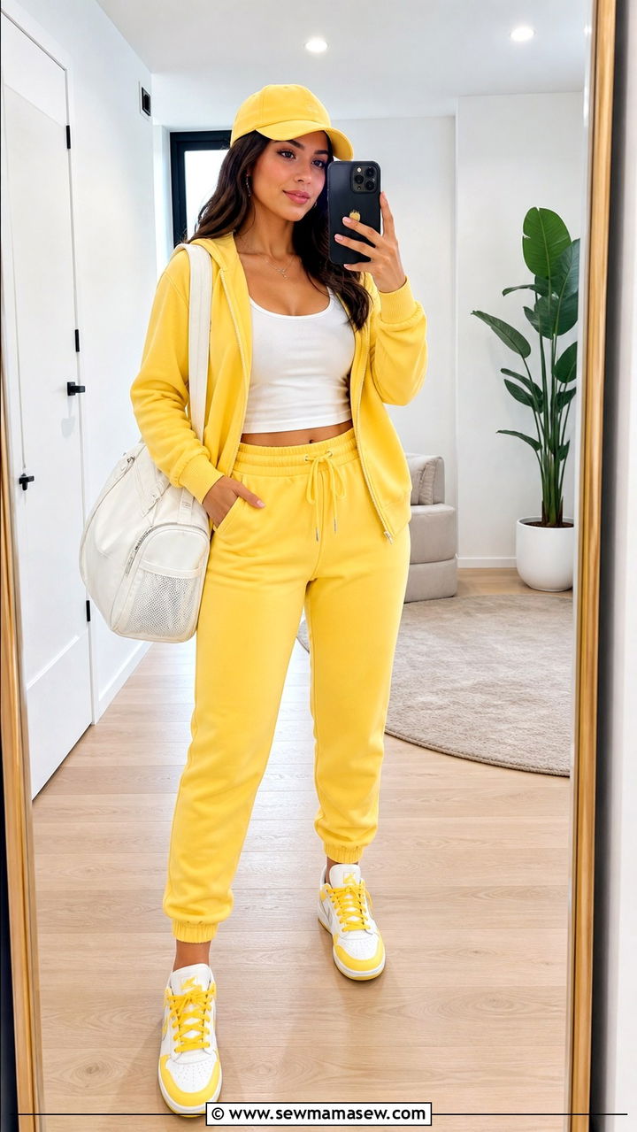 Yellow athleisure set with sporty sneakers - 40 All yellow outfit ideas