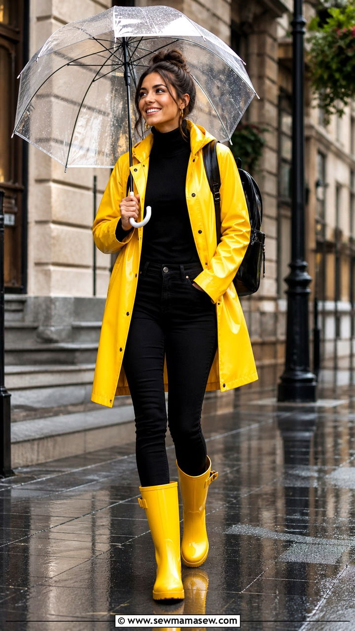 Yellow rain coat with matching rubber boots - 40 All yellow outfit ideas