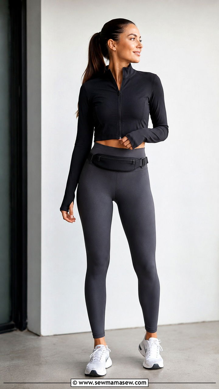 Yoga Leggings Cropped Zip Up And Running Shoes - 25 Athleisure outfit ideas school run