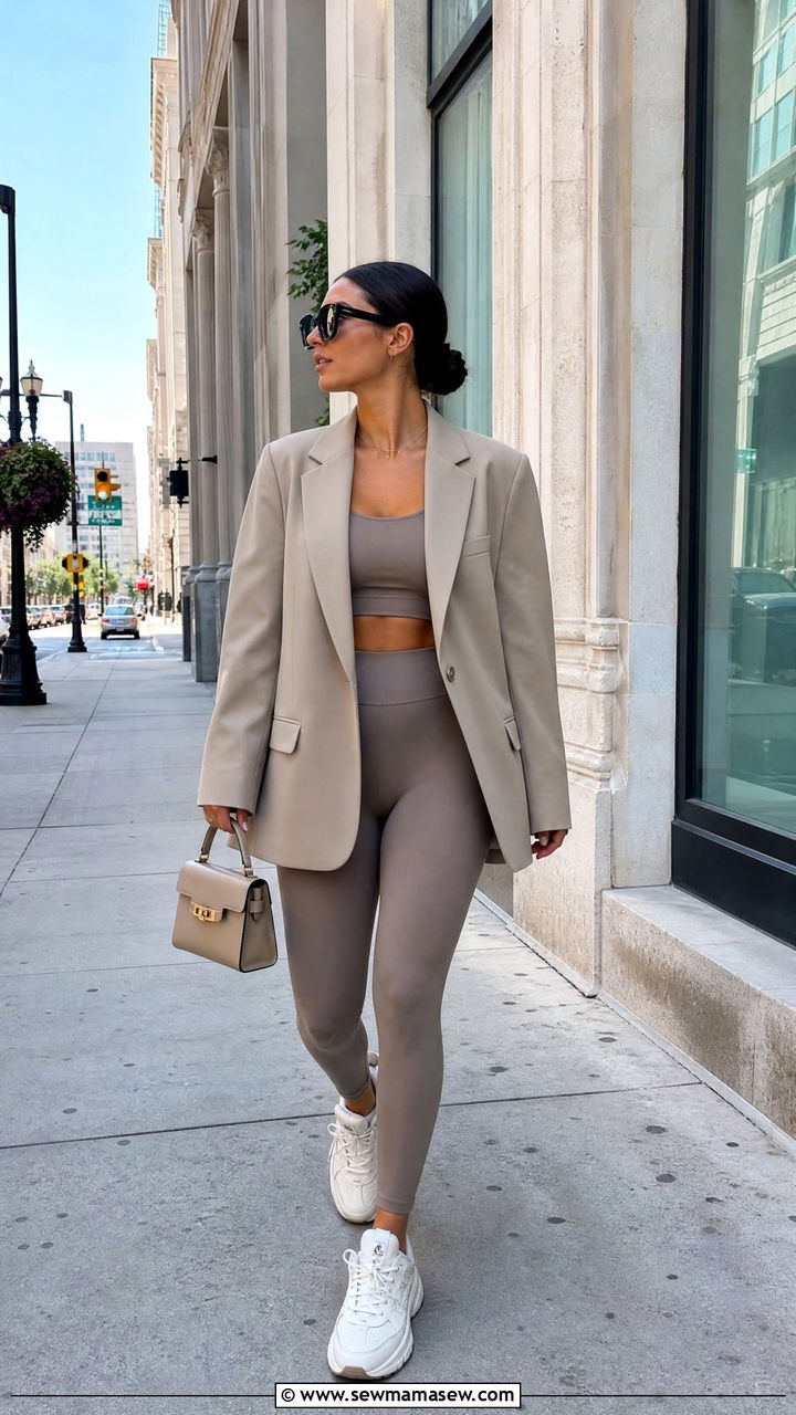 Yoga Set With Oversized Blazer For Street - 40 Yoga girl outfit ideas