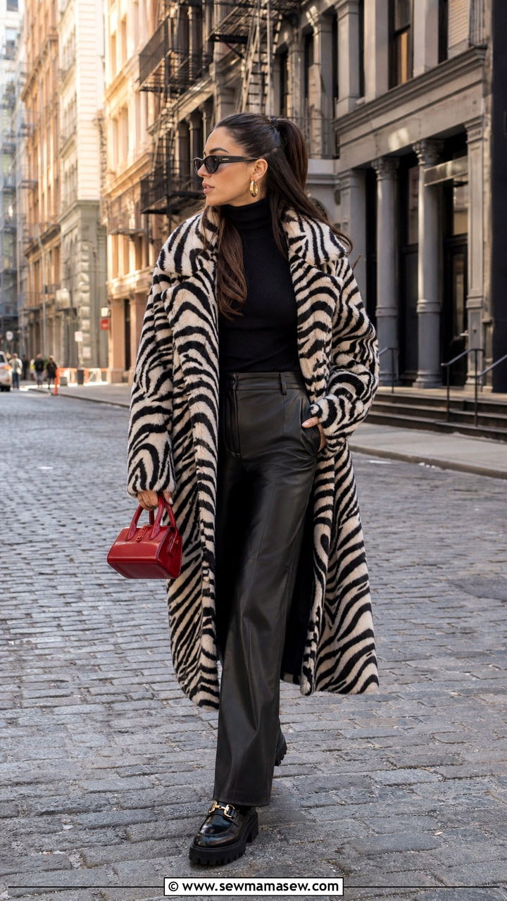 Zebra Print Coat With Leather Pants Maximalist Outfit - 20 cute maximalist outfits