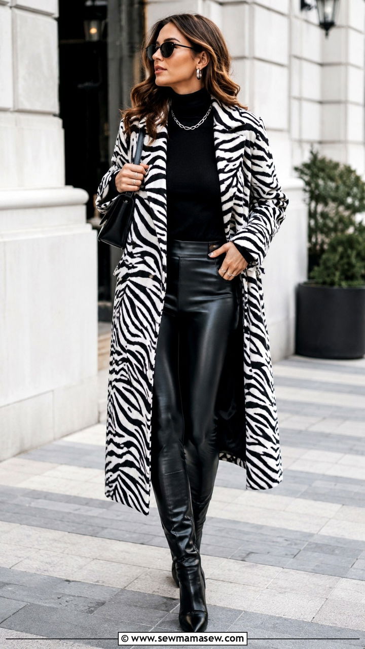 Zebra print coat with knee high boots outfit - 25 Animal Kingdom outfit ideas