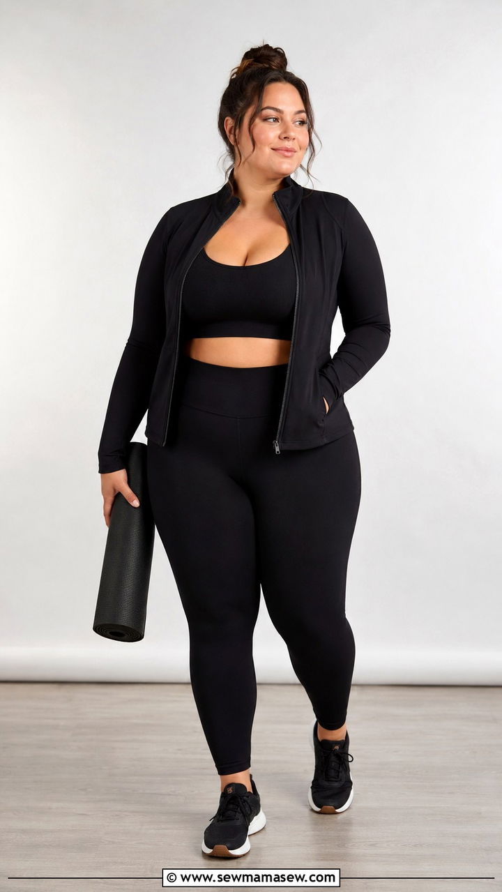 Zip Up Athletic Jacket and Leggings - 30 Pilates outfit ideas plus size