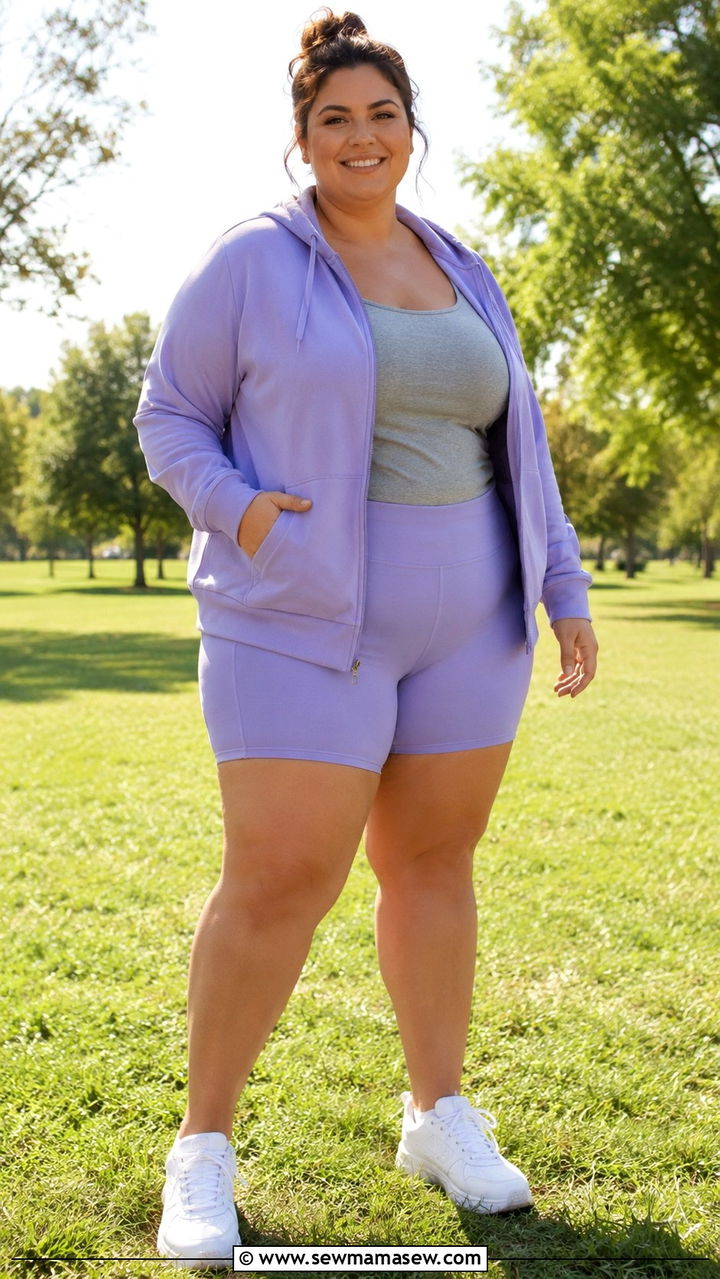 Zip Up Hoodie and Bike Shorts - 30 Plus size loungewear outfit ideas