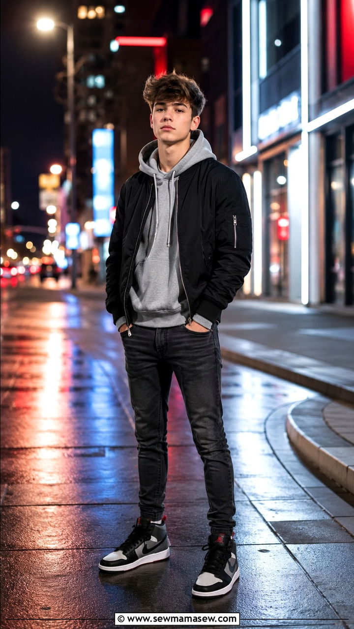 Zip Up Hoodie with Bomber Jacket and Jeans - 30 Senior photo outfit ideas for guys