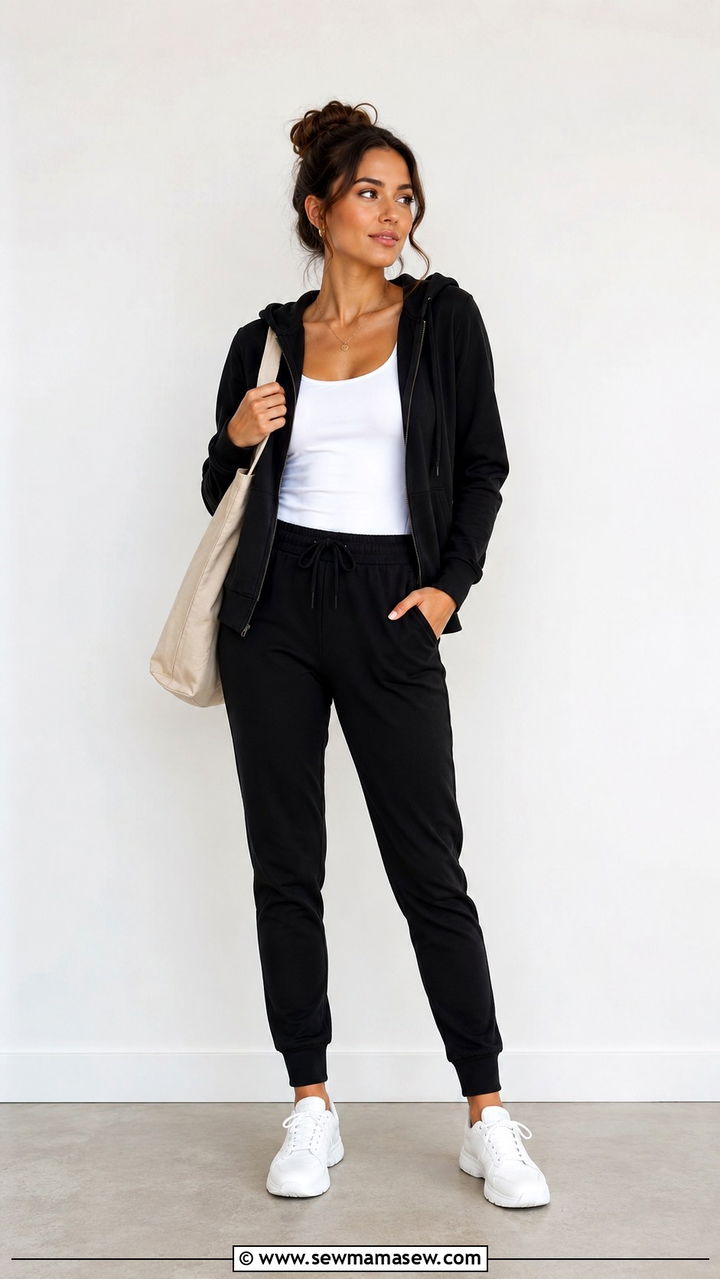 Zip Up Hoodie with Joggers and Clean Sneakers - 30 casual athleisure outfits