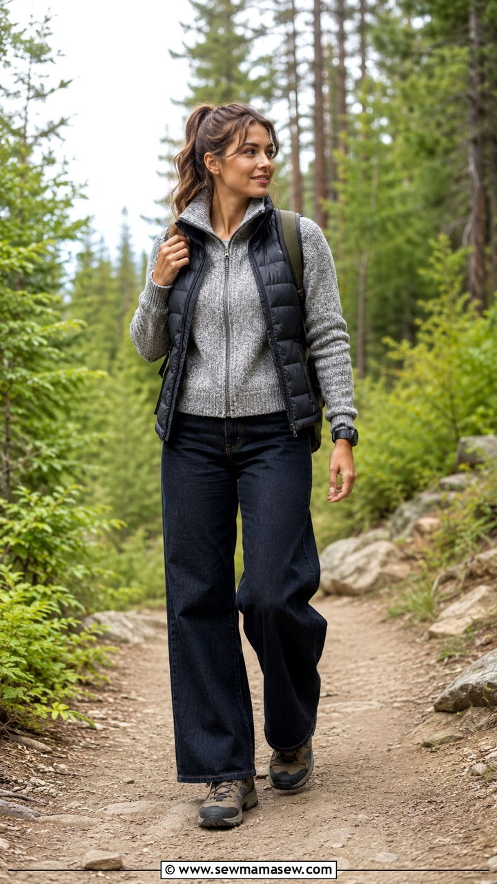 Zip Up Sweater and Wide Leg Jeans With Hiking Boots - 25 Wide leg jeans outfit ideas with a sweater