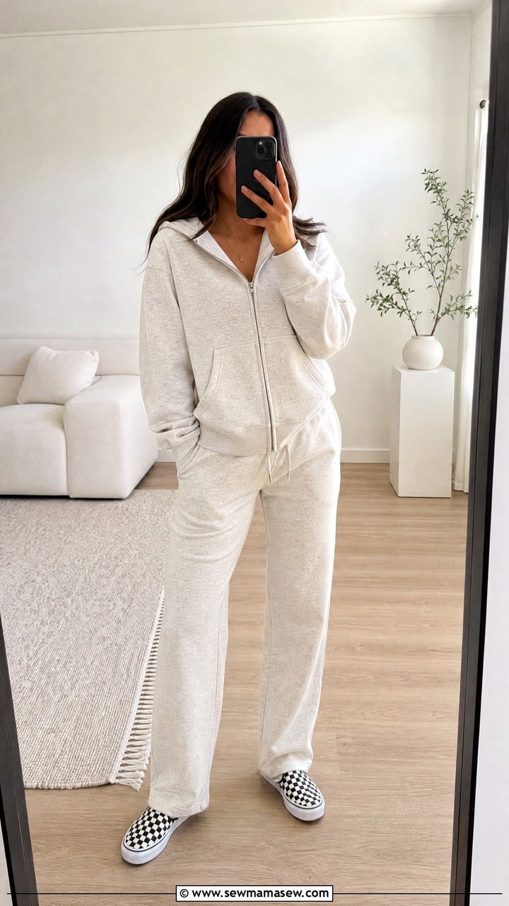 Zip up hoodie and straight leg sweatpants - 30 Cozy loungewear outfit ideas