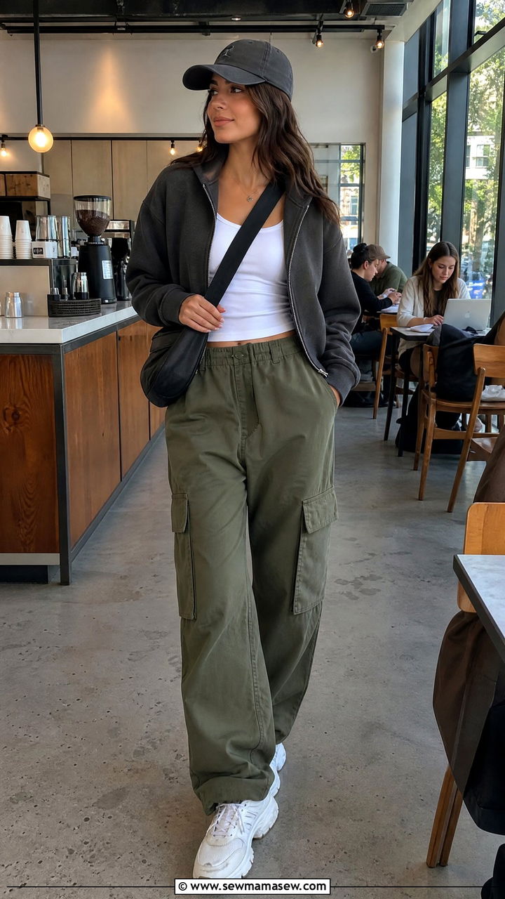 Zip up hoodie with cargo pants - 30 College study session outfit ideas