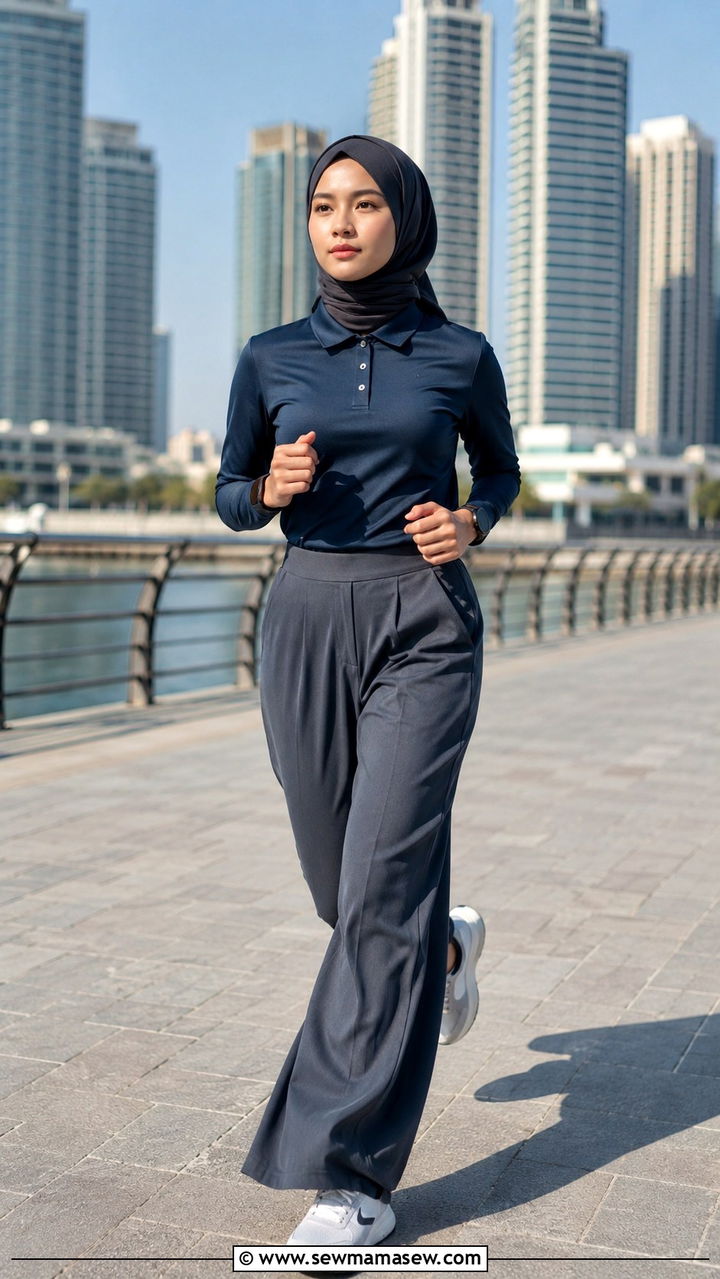 Zip up hoodie with high waisted joggers and instant wrap hijab - 25 Modest running outfit ideas with hijab